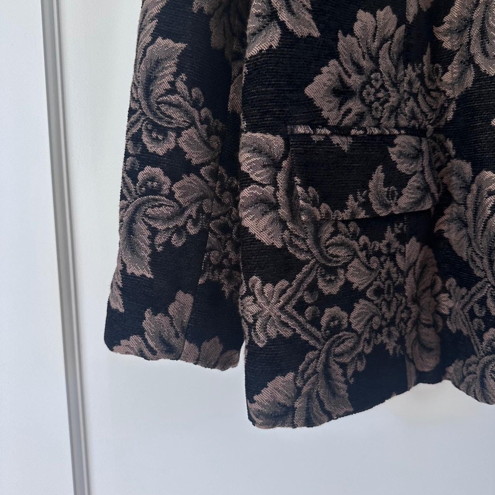 Denim & Co Vintage Floral Tapestry Blazer Jacket Black Bronze Damask Large Y2K - Picture 5 of 6
